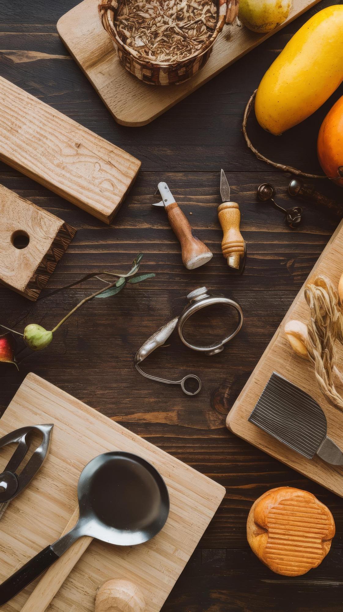 Workshop studio counter with tools and ingredients